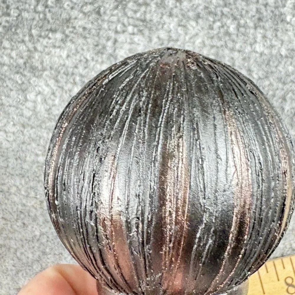 90s Ball-Shaped Curtain Rod Finials Pair of 2 Black‎ Bronze Striated Texture VTG
